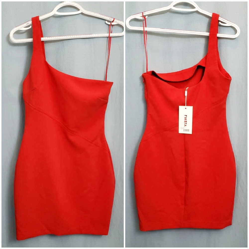 NWT Likely Maisey One Shoulder Bodycon Mini Dress Scarlet Red Size 4 - Picture 8 of 14